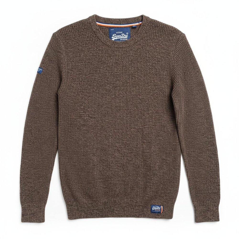 Superdry Vintage Men's Crew Neck Textured Knit Medium 100% Cotton Sweater EUC